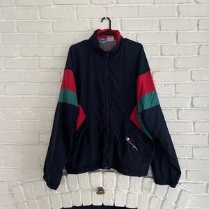 Vintage Champion Men's Tri-Color Windbreaker - Blue, Red, Teal